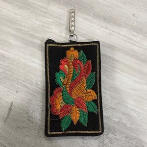 Embroidered Floral Black Pouch